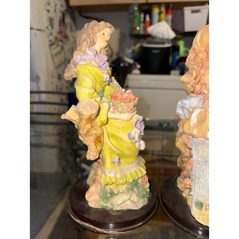 Vintage Victorian Style Lady Figurines Set 2pc Floral Dress Statue Decor 8